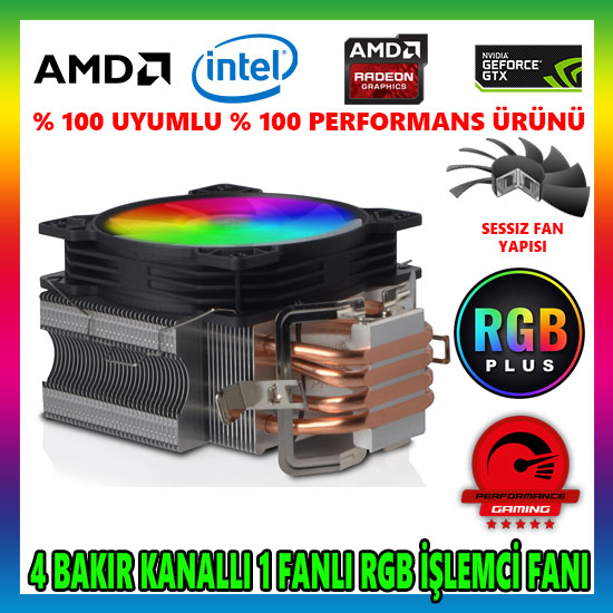 Snowman T4 Fan RGB 4 Bakır Kanallı CPU Soğutucu Fan